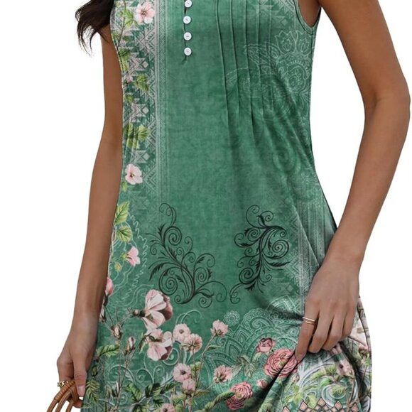 Beach Dresses for Women 2025 Vacation Swim Cover up V-Neck Summer Dress Button D - Picture 2 of 8